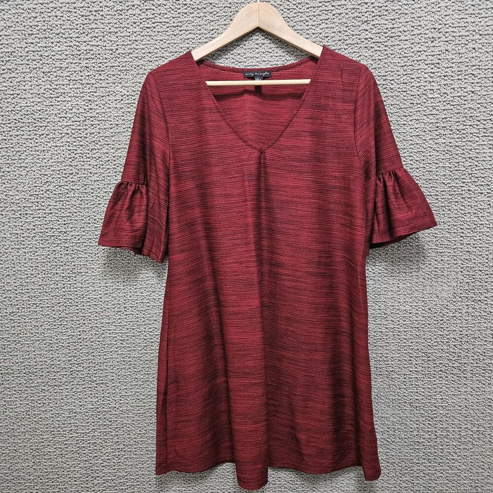 CITY TRIANGLES Women's Blouse Red V-Neck Bell Sleeve Textured Size L
